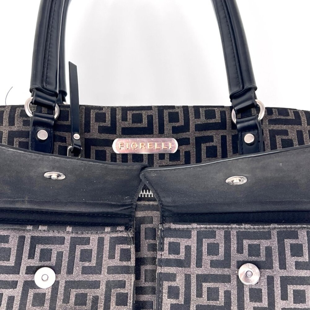 Vanessa Fiorelli Satchel Purse Black Gray Geometric Jacquard Zippers & Snaps - Picture 13 of 16